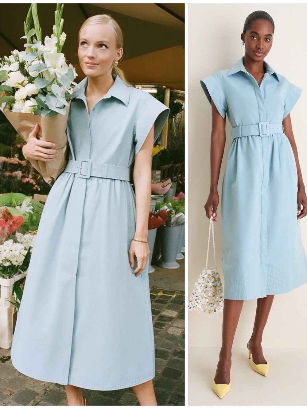 NWT Tuckernuck Slate Blue Chloe Midi Belted Button Down Dress Women’s Size Small